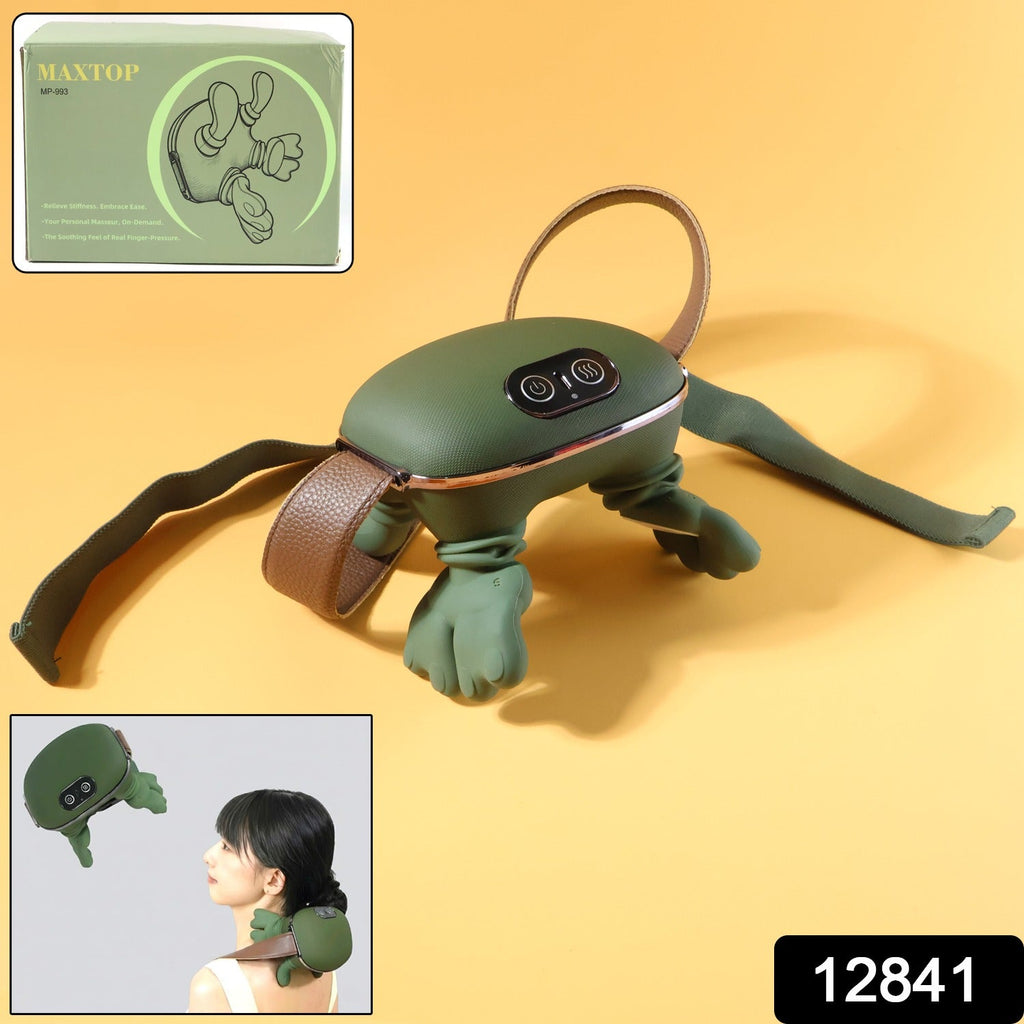 The neck and shoulder massager being used at an office desk after a long day