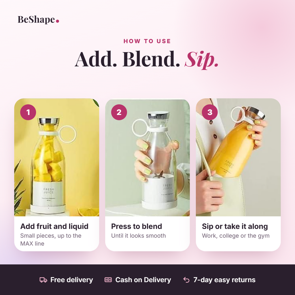 How to use the portable blender: add, blend, sip