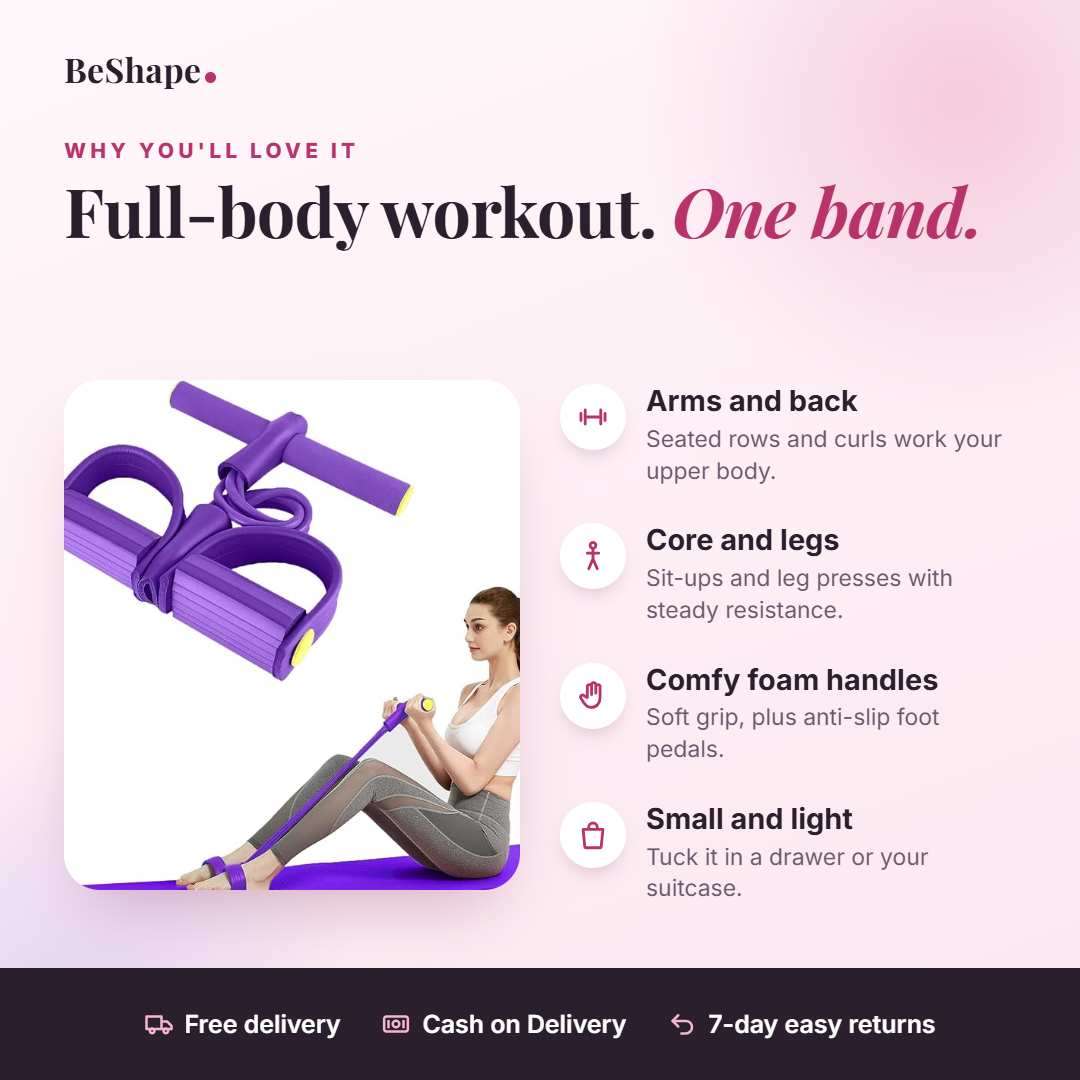 Pedal puller benefits: arms and back, core and legs, foam handles, small and light