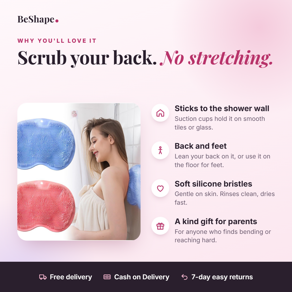 Back scrubber benefits: sticks to the wall, back and feet, soft silicone, gift for parents