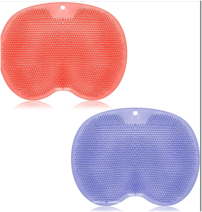 Wall-mounted silicone back and foot scrubber in two colours